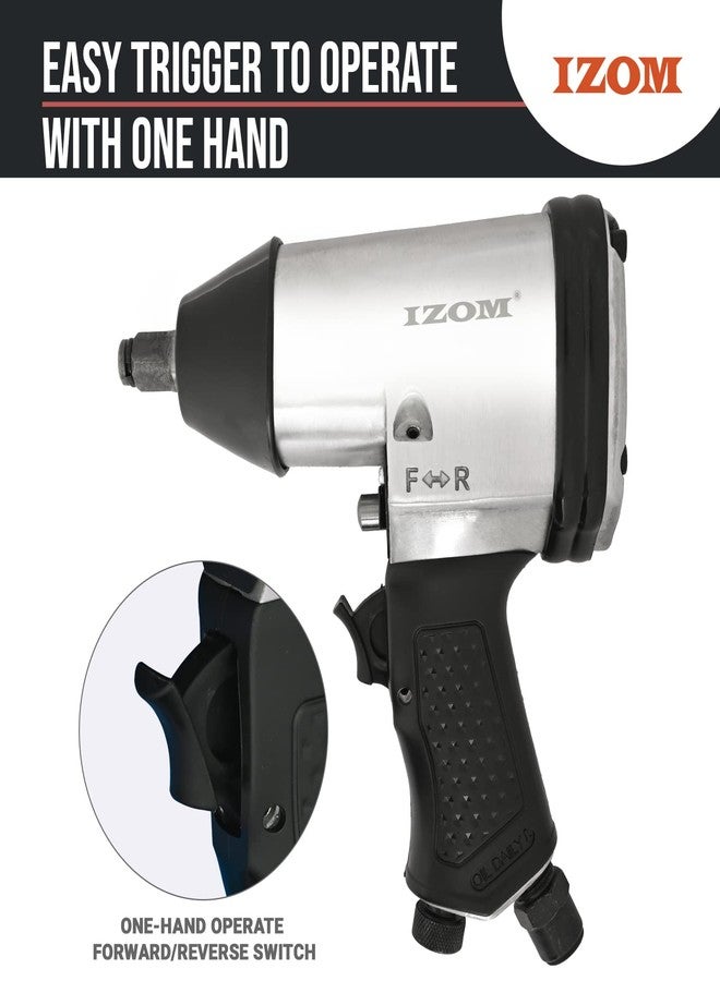 IZOM IZ-5040B 1/2" Impact Wrench, Torque 340 Nm Air Powered 7000Fixed Square RPM Rocking Dog 90 PSI with Front Exhaust for Tire Changing & Workshop Applications - Image 4